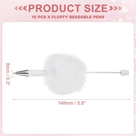 PATIKIL 10Pcs Fluffy Beadable Pens, Plush Fuzzy Plastic Bead Pen Bead Ballpoint for DIY Gift Writing Office Supplies, White