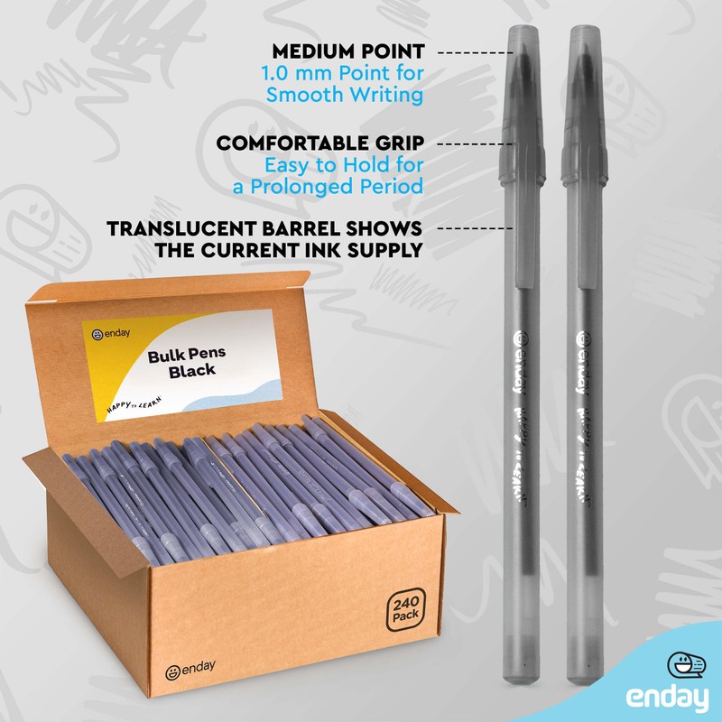 Enday Black Pens Ballpoint, Long Lasting Black Ink Pens Bulk