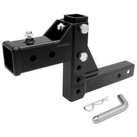 Adjustable Trailer Hitch Receiver for 2-Inch Receiver, Steel Tow Hitch Multiple Height Levels for Level Towing, Heavy-Duty Construction for Truck, SUV, RV, or Trailer