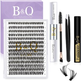 B&Q DIY Eyelash Extension Kit 280 PCS Cluster Lashes Kit C 9-16MIX Diy Lash Extensions Kit with Lash Bond and Seal Lash Remover Lash Applicators for Lash Clusters Lash Kit (Kit-40D-C Curl 9-16mm)