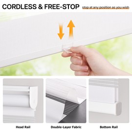 LazBlinds No Tools No Drill Cordless Zebra Blinds for Windows, Dual Layer Light Control for Day and Night, Light Filtering Privacy Roller Blinds and Shades for Home, 21" W x 48" H, White