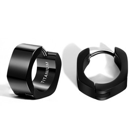 TGNEL Titanium Black Mens Hoop Earrings for Sensitive Ears, Small Hexagon Titanium Huggie Hoop Earrings for Men Women