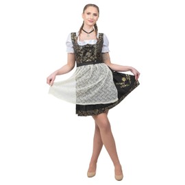 Edelweiss Creek Women’s Oktoberfest Dirndl Dress – 3-Piece Traditional German Bavarian Outfit Black & Gold 6