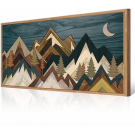 BINCUE Mountain Wall Art Framed Canvas Wall Art Nature Forest Wall Decor Rustic Farmhouse Wall Painting Moon Art for Living Room Bedroom Dining Room Large Size 20"x40"