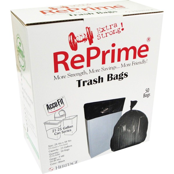 Heritage Accufit RePrime Trash Bag, Black, 50 per Box