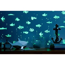 GLOPLAY Tropical Fish Series (63 pcs/Pack), Glow in The Dark Educational Wall Stickers, The Eco-Friendly and Brightest Wall Stickers for Ceiling, Bathtime, Bedroom, Party, Decor, Made in Japan
