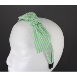 Fashion Accessories Now green White seersucker removable bow head hair band 1 1/8 inches wide stripe fabric