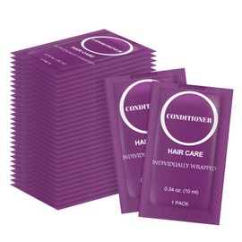 RSQAZQ Travel Size Conditioner in Bulk, Individually wrapped 0.34oz Mini Hair Conditioner for Men Women Essential Toiletries Amenities for Hotel, Shelter/Homeless/Nursing Home/Charity (Purple-30)