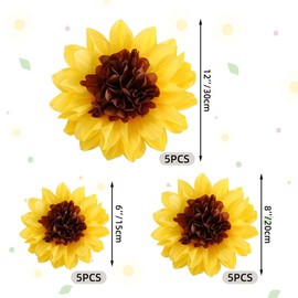 AnnoDeel Daisy Tissue Paper Pom Poms, 15 Pack Yellow Flowers Wall Hanging Paper Flowers Decorations for 1st Birthday Baby Shower Wedding Classroom Party Decor