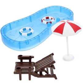 Tofficu 1 Set Doll House Swimming Pool Swimming Ring Folding Beach Sunbath Chair Simulation Miniature Craft Furniture Pool Toys Photo Props for Dollhouse Accessories