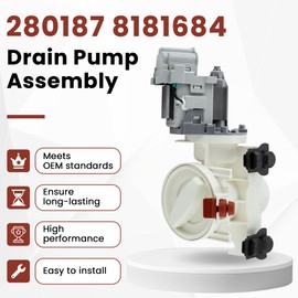 280187 8181684 Drain Pump Assembly Fit for Whirlpool Duet Maytag Epic Kenmore HE Front Load Washers Replace 8182819 8182821 285998 1200164 AP3953640 PS1485610 by AMI PARTS