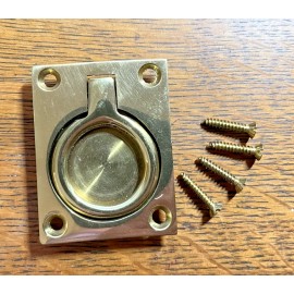 Safe Hardware Vintage NOS  Polished New Brass Flush Ring Pull - 2 1/2 X 1 7/8 - Made in USA