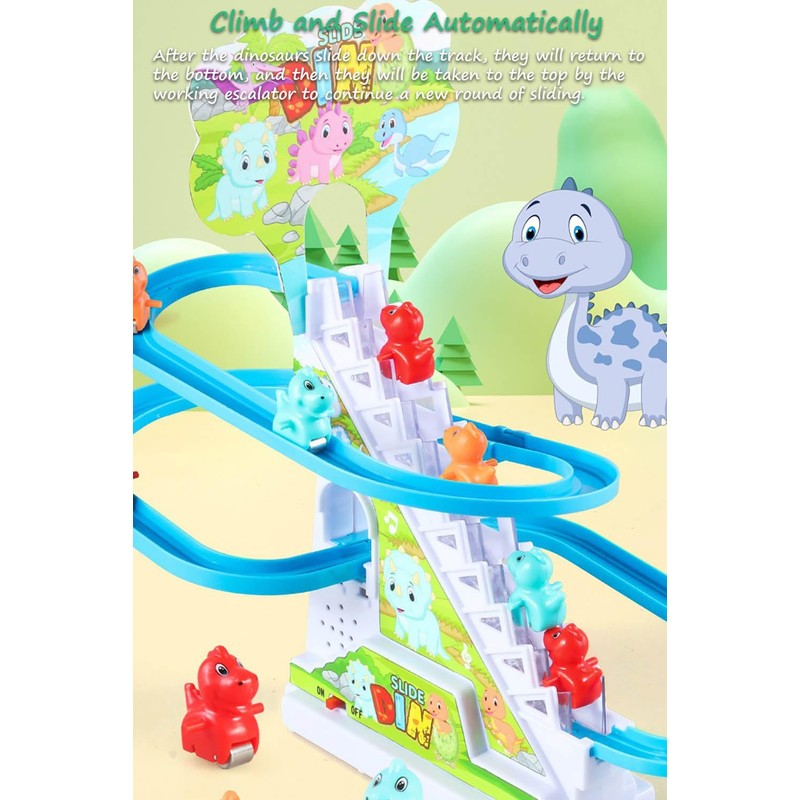 Miracland Dinosaur Electric Stair Climbing Toy, Dino Track Sliding Toy