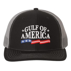 BestSyracuse Gulf of America Flag 2025 Embroidered Trucker Hat Adjustable Mesh Snapback (US, Alpha, One Size, Black/Charcoal Mesh)