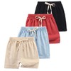 HSTiSan Toddler Boys Girls Shorts 4-Pack Cotton Linen Summer Casual