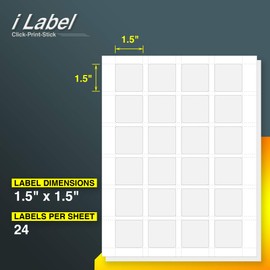 24UP 1.5" x 1.5" Square Labels for Laser & Inkjet Printers[50 Sheets,1200 Labels]