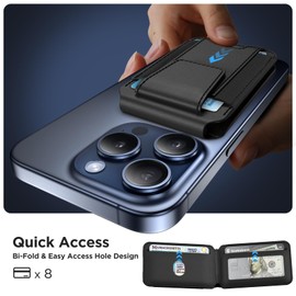 Miracase Miracase Magnetic Wallet for Men/Women, Adjustable Stand & Safety Flap, Compatible with MagSafe Wallet, 3 Slots, 6-8 Card Holder for iPhone 16/15/14/13/12 Series, RFID Blocking, Black