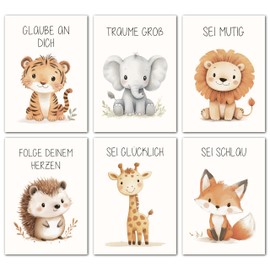 LAVEMA Affirmation Poster Children's Room Pictures DIN A4 (21 x 30 cm) Poster Set Wall Decoration Baby Room Decoration Affirmation Pictures Wall Poster Boy Animal Pictures Wall Pictures Animals