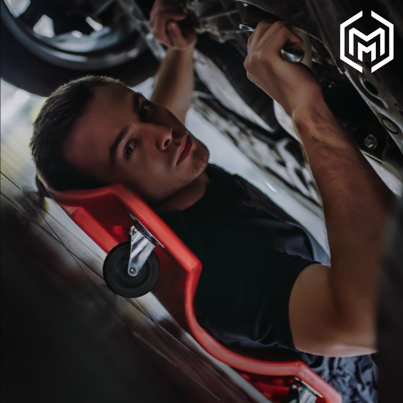 M-AUTO Mechanic Plastic Creeper with Dual Tool Trays, 48" Ergonomic