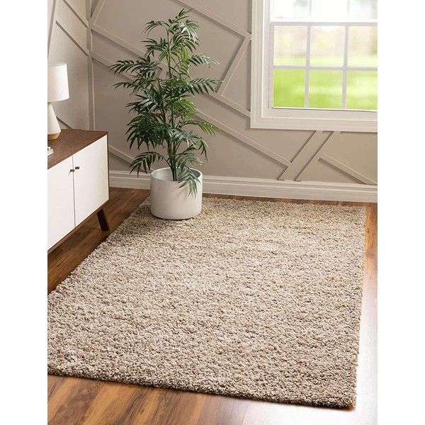 Unique Loom Solo Solid Shag Collection Modern Plush Taupe Area Rug (2' 0 x 3' 0)