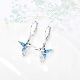 Dreamboat Hummingbird Leverback Earrings for Women 925 Sterling Silver Hummingbird Dangle Drop Earring Abalone Shell Jewelry Gifts for Hummingbirds Lovers