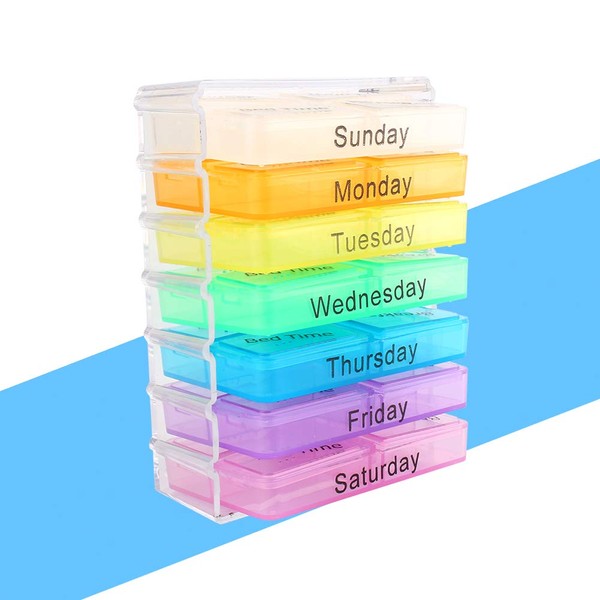 Pill Box, Weekly Pill Organiser, Medicine Organiser, 7 Day Weekly Dispenser, Morning, Evening, Storage Container, Pill Sorter, Daily Pill Case for Medicine Storage