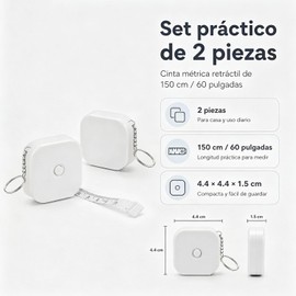 Cinta Métrica Retráctil 2 Piezas, Flexómetro Portátil de 150 cm/60 Pulgadas con Doble Escala, Cinta Métrica Corporal Suave para Medir Cuerpo, Costura, Sastrería y Manualidades