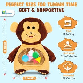 Bundaloo Monkey Tummy Time Water Play Mat for Babies, Soft Plush Sensory Activity Toy with Floating Shapes, Removable Water Pouch, Machine Washable, for Infants 6 Months and Up