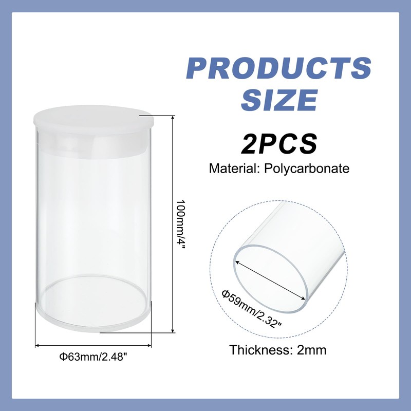 sourcing map Transparent Plastic Storage Tubes, 2 1/2" x 4"(63x100mm)