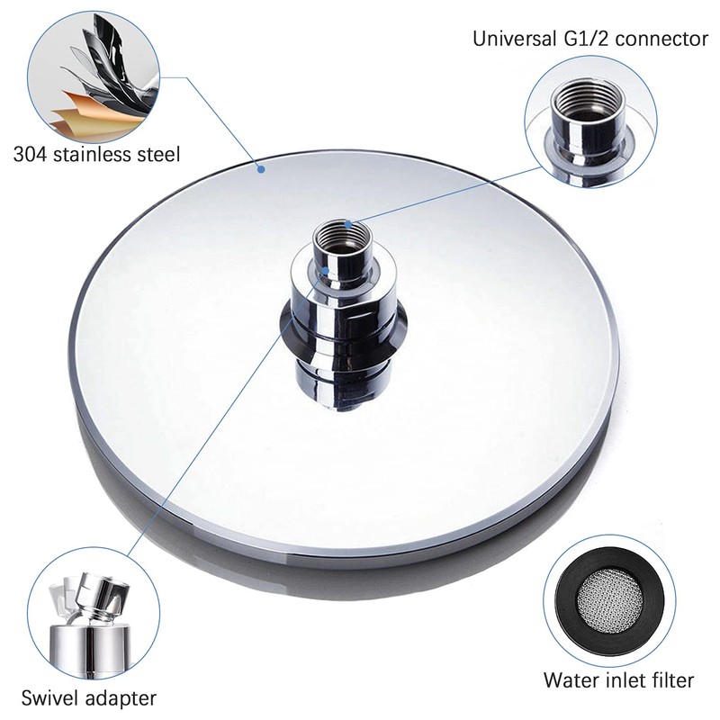 AiQInu 8 Inch Round Shower Head Rain Shower, Adjustable Shower