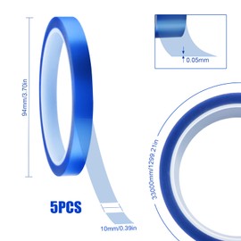 5 Rolls Heat Resistant Tape 10 mm x 33 m Blue Thermal Tape Sublimation Tape Heat Resistant Tape No Residue for Circuit Boards Electronic Prints Heat Transfer DIY Crafts