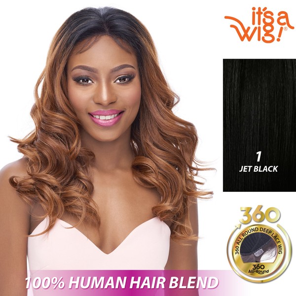 It's A Wig 100% Human Hair Blend with 360 All Round Lace Deep Ocean Wave Style - 360 LACE DEEP OCEAN (1 - JET BLACK)