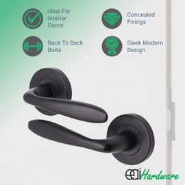 EAI Black Internal Door Handle | Round Matt Black Lever on Rose for Home | Aluminium 130 x 50mm