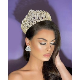 Jorsnovs Tall Cubic Zirconia Crown for Women Bridal Wedding Tiara Pageant Large CZ Quinceanera Queen Princess Headpiece