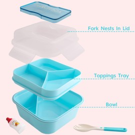 NatraProw All in One Salad Container for Lunch, 38.7oz Salad Bowls with Salad Dressings Container to go, 3 Compartment with Tray, BPA Free, Dishwasher/Microwave Safe, Blue