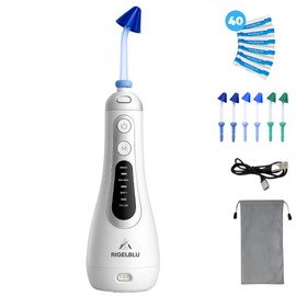 RIGELBLU Cordless Nasal Irrigator Electric Sinus Rinse Kit with 3 Pressure Modes, 6 Tips & 40 Salt Packs for Congestion Relief, Gift for Mom, Dad & Friends