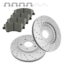 Fraxle Front Drilled & Slotted Disc Brake Rotors and Ceramic Brake Pads kit for Hyundai Elantra 1.4L, 2.0L 2017 2018 2019 2020