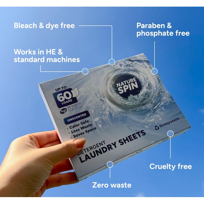 Nature Spin Eco Laundry Detergent Sheets, 30 Sheets (60 Loads),