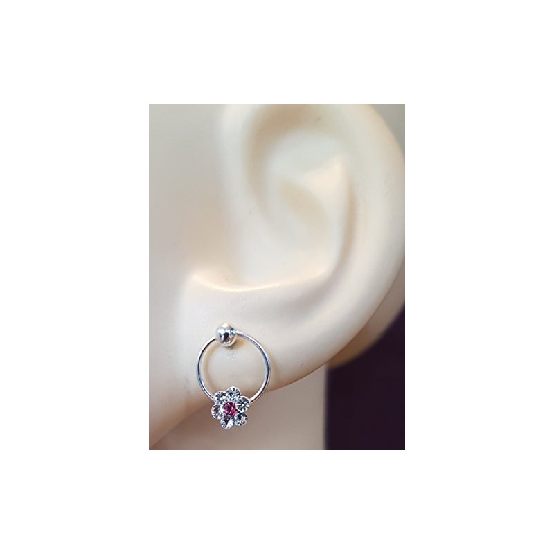 Flower Hoop Dangling Earrings with Crystal Stones - 925 Sterling