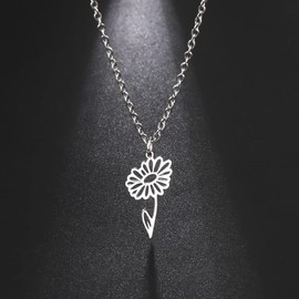 kkjoy Birth Month Flower Necklace Stainless Steel April Birth Flower Daisy Pendant Necklace Best Friend Necklace Jewellery Gifts for Women Girls