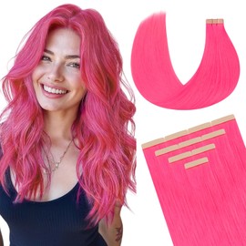 DOORES Tape-in Human Hair Extensions, Hot Pink 22 Inch 30g 10pcs, Remy Straight Hair