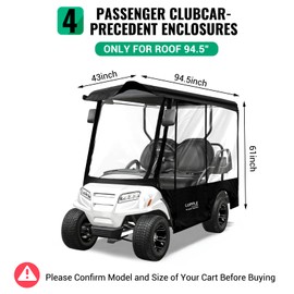 4 Passenger Golf Cart Enclosure for Club Car Precedent 94.5" Extended Roof, 600D Waterproof & Windproof Rain Cover with 4 Sided Clear PVC Window, All-Weather Protection Winter Driving Shelter (Black)