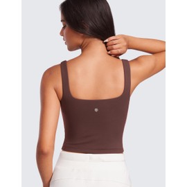 CRZ YOGA Womens Butterluxe Double Lined Square Neck Tight Tank Tops Sleeveless Workout Cropped Casual Yoga Fitted Shirts Taupe Small