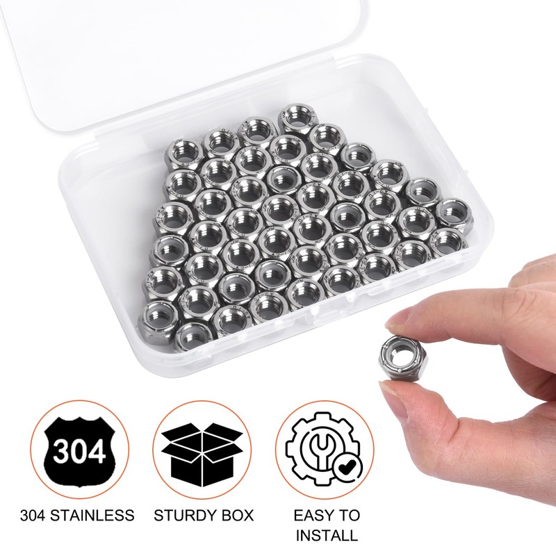 5/16-18 Lock Nuts - Nylon Insert Hex Locknuts,304 Stainless Steel,Plain