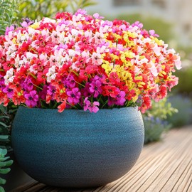 Jutom 24 Pcs Artificial Flowers Outdoor Spring Decoration, UV Resistant Silk Faux Flowers Plants Bulk, Realistic, No Fade for Indoor Outside Home Porch Window Box Planter Decor (Multicolor)