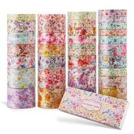 PAGEMORE 32 Rolls Washi Tape Set, Colored Floral Decorative Masking Tape, Artists Tapes for Junk Journal, Journaling, DIY Craft Projects, Scrapbooking Supplies Decor