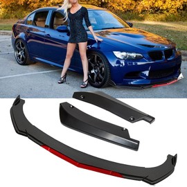 Universal Glossy Black&Red Front Bumper Lip Chin Spoiler Splitter Diffuser Guard Wing Protector Trim Car Body Kit with Black Rear Bumper Lip Diffuser Fit for Most Vehicles
