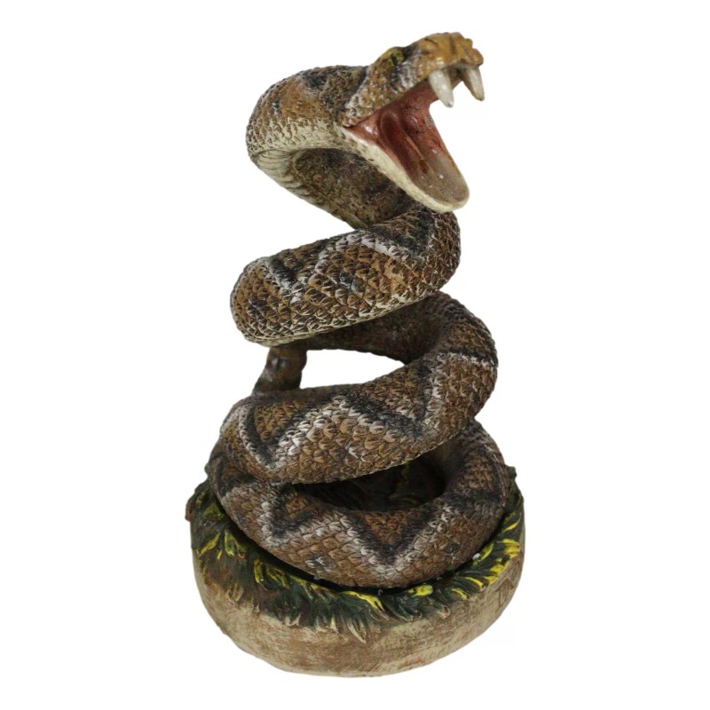 Realistic Ferocious Attacking Diamondback Rattlesnake in Coiled Posture Figurine