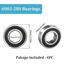 4PCS Juttzzei 6002-2RS Bearings, ID 15 x OD 32 x Width 9mm 6002-2RS Deep Groove Ball Bearings, Chrome Steel Double Sealed Precision Bearing P6(ABEC 3) - Silver