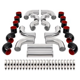 KUAFU 12 Pcs Universal 3" Aluminium Turbo Intercooler Piping & Silicone Coupler & Stainless Steel Clamp Kit Polished
